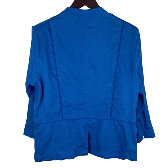 Multiples | Royal Blue Ruffle Linen Open Blazer - Picture 2 of 7